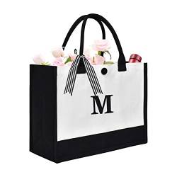 XonyiCos Große personalisierte Initiale Leinwand Geschenk Tragetasche für Frauen Hochzeit Geburtstag Tasche, Monogramm Stickerei Strandtasche Einkaufstasche (M) von XonyiCos