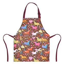 XonyiCos Kinder Jungen Dinosaurier Schürze mit Taschen, Mädchen Schürzen zum Kochen, Malen, Küchenchef Schürze für Kinder 3-12 Jahre (Braun & Pferd, Klein (3-5 Jahre)) von XonyiCos