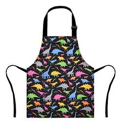 XonyiCos Kinder Jungen Dinosaurier Schürze mit Taschen, Mädchen Schürzen zum Kochen, Malen, Küchenchef Schürze für Kinder 3-12 Jahre (Schwarz & Dinosaurier, Groß (6-12 Jahre)) von XonyiCos