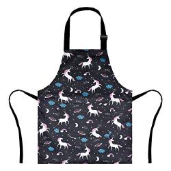 XonyiCos Kinder Jungen Dinosaurier Schürze mit Taschen, Mädchen Schürzen zum Kochen, Malen, Küchenchef Schürze für Kinder 3-12 Jahre (Schwarz & Einhorn, Klein (3-5 Jahre)) von XonyiCos