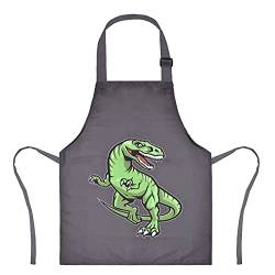 XonyiCos Kinder Jungen Dinosaurier Schürze mit Taschen, Mädchen Schürzen zum Kochen, Malen, Küchenchef Schürze für Kinder 3-12 Jahre (Schwarzer und grüner Dinosaurier, Klein (3-5 Jahre)) von XonyiCos