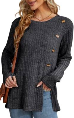 Xpenyo Damen Langarm Pullover Rundhals Sweatshirt Lässige Pullover Winter Tunika Tops Blusen (grau Schwarz,XL) von Xpenyo