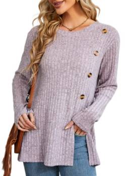 Xpenyo Damen Pullover mit O-Ausschnitt, Langarm, Pullover, Winter, Büro, Hemd, Streifen, locker, lässig, leicht, Tunika-Oberteile (rosa,XXL) von Xpenyo