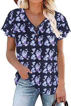 Xpenyo Damen Tops und Blusen Vintage Blumen T-Shirt für Damen lässige Blütenblatt Kurzarm T-Shirts Schwarz Blume L von Xpenyo