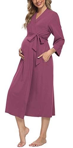 Xpenyo Damen Umstands-Nachtwäsche, Arbeit/Lieferung/Still/Krankenhaus Nachthemd Kimono Roben Lange Schwangerschaft Loungewear, A-mauve, Large von Xpenyo