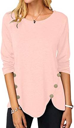 Xpenyo Damen Winter Pullover Langarm Pullover Rundhals Tops Casual Bluse Geschwungener Saum T-Shirts Hellrosa L von Xpenyo