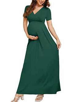 Xpenyo Mutterschaft Maxi Kleid Frauen Casual Wrap Lange Baby Dusche Schwangerschaft Kleider, Dunkelgrün, X-Groß von Xpenyo