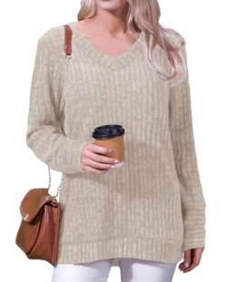 Xpenyo Strickpullover für Damen,langärmelig,Oberteile,lässig,leicht,Tunika,Herbst und Winter, Beige,XXL von Xpenyo