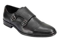 Men's Classic Double Monk Shoes Toe Cap Side Strap Twin Buckle Faux Leather Loafers [EL0805-BLACK-8] von Xposed