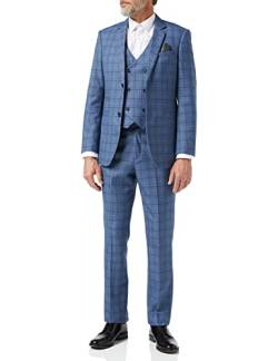 Xposed Herren 3 Stück Blau Karierter Anzug Retro Vintage Elegante Maßgeschneidert Klassische Formale [SUIT-HECTOR-BLUE-50UK] von Xposed