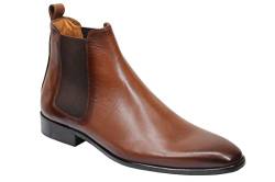 Xposed Herren-Chelsea-Stiefel aus echtem poliertem Kalbsleder, formelle Schuhe mit Ledersohle [PLS-802-VEAU-TABAC-42] von Xposed