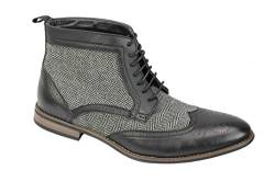 Xposed Herren-Leder-Tweed-Klassiker Oxford Brogue Stiefel Formal Vintage-Schnürer [A2244H-BLACK-GRAY-42] von Xposed