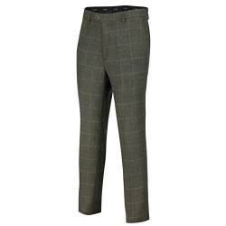 Xposed Herren Tweed Check Hosen Retro 1920er Jahre Vintage Styled Heringsbone Tapped Fit Anzug Hosen [TRS-VITORI-A2-GREEN-34] von Xposed