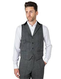 Xposed Herren Tweed Check Kragen Weste Retro Gatsby 1920er Jahre Heringbone Smart Tailored Fit Weste [AMZCH-CWC-ELTON-E1-BLACK-48EU] von Xposed