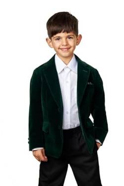 Xposed Jungen- und Kinder-Smokingjacke aus Samt für Kinder, Hochzeit, Party, maßgeschneiderte Passform, Abendessen-Blazer [KD-BLZ-GARY-GREEN-10] von Xposed