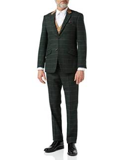 Xposed Männer 3 Stück Tweed Anzug Olivgrün Mit Fischgrätmuster Prüfen Retro Elegant Maßgeschneidert [SUIT-EVAN-GREEN-46UK] von Xposed