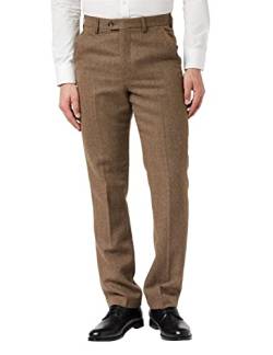 Xposed Maßgeschneiderte Herrenhose mit Fischgrätenmuster, Marineblaue Tweed-Hose im Vintage-Stil[TRS-X6068-4-TAN-44] von Xposed