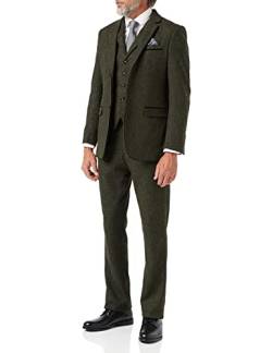 Xposed Tweed 3-teiliger Anzug für Männer Vintage Grüne Herringbone 1920er Jahre Klassische maßgeschneiderte Passform [SUIT-DANE-D2-GREEN-64EU] von Xposed