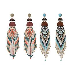 Xptieeck 2 Paar handgefertigte Perlenohrringe für Damen, mehrfarbige Perlen, Statement-Ohrringe, ethnischer Schmuck, Orange und, Reisperlen + Holz von Xptieeck