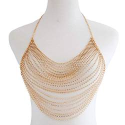 Diamant-Brustkette, BH, glänzende Strass-Körperkette, Kristall-Bikini-Brustschmuck, Dessous, Damen-Nachtclub-Outfit (Silber) (Gold) von XqmarT