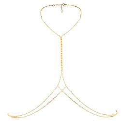Körperkette aus Edelstahl, mehrschichtiges Netz, Pailletten-Taillenkette, Damenmode, sexy Bikini-Strand-Bauchkette, Körperschmuck (Silber) (Gold) (Gold) von XqmarT