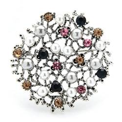 Perlen-Brosche mit runder Blume, Damen-Brosche im Vintage-Stil, für Hochzeit, Party, Büro (Farbe: A, Größe (A wie abgebildet) von XqmarT