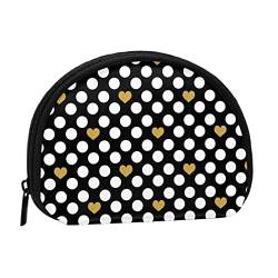 Polka Dot Schwarz Weiß mit goldenem Herz, Portemonnaie Shell Make-up Tasche Damen Aufbewahrungstasche Kleine Geldbörse Shell Wechseltasche von XqmarT