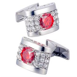Rote Kristall-Manschettenknöpfe, französische Manschettenknöpfe für Herren, formelle Hemd-Manschettenknöpfe (D 21 x 15 mm) von XqmarT