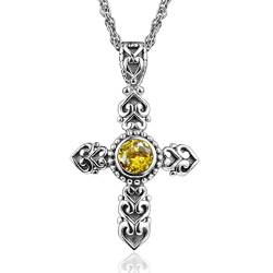 XqmarT 925 Sterling Silber Kreuz Halskette Anhänger für Frauen mit Smaragd Stein Party Edlen Schmuck Frauen Geschenke () von XqmarT