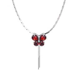 XqmarT Damen Halskette Mädchen Schmetterling Halskette Granat Anhänger Halskette für Frauen Schmetterling Schlüsselbeinkette, Geschenk Choker Halskette für Damen Mutter Geburtstag von XqmarT
