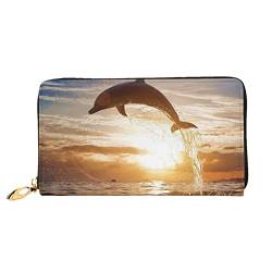 XqmarT Dolphins Sunset Wallets, große Kapazität, für Herren und Damen, Geldbörsen, Kreditkarten, Mikrofaser-Leder-Geldbörse von XqmarT