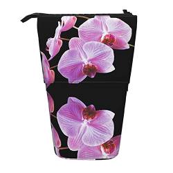 XqmarT Schönes Teleskop-Federmäppchen mit Orchideen-Motiv, Stand-Stifthalter mit Reißverschluss, Make-up-Tasche, Bleistiftbeutel, Stifttasche von XqmarT