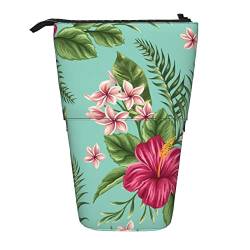 XqmarT Teleskop-Federmäppchen mit Hawaii-Tropenblättern und Blumen-Aufdruck, Ständer, Stifthalter mit Reißverschluss, Make-up-Tasche, Bleistiftbeutel, Stifttasche von XqmarT