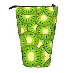 XqmarT Teleskop-Federmäppchen mit Kiwi-Frucht-Motiv, rotes Streifenmuster, Ständer, Stifthalter mit Reißverschluss, Make-up-Tasche, Federmäppchen, Stifttasche von XqmarT