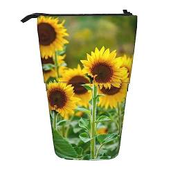 XqmarT Teleskop-Federmäppchen mit Sonnenblumen-Pflanzen-Motiv, Ständer, Stiftehalter mit Reißverschluss, Make-up-Tasche, Federmäppchen, Stifttasche von XqmarT