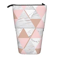 XqmarT Teleskop-Federmäppchen mit roségoldenem, grauem Marmor-Print, Ständer, Stiftehalter mit Reißverschluss, Make-up-Tasche, Federmäppchen, Stiftetasche von XqmarT