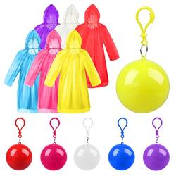Xrkuu Einweg-Regenponchos für den Notfall, wasserdicht, verpackt in Schlüsselanhänger-Ball mit Haken, bunte, tragbare Regenbekleidung für Erwachsene, für Camping, Radfahren und Outdoor-Aktivitäten, von Xrkuu