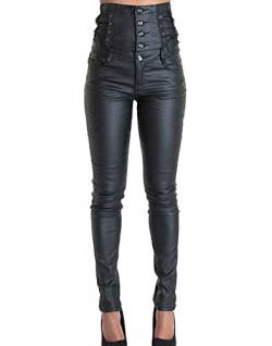 Xsayjia Damen Lederhose Echtleder Slim Fit schwarz Lamm Nappa Leder Leggins von Xsayjia