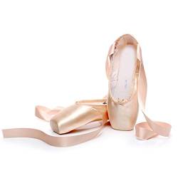 Xsclpomddy Ballett Spitzenschuhe Professionelle Ballettschläppchen Tanzschuhe mit Aufgenähten Bändern für Damen Mädchen,Pink,33 EU von Xsclpomddy