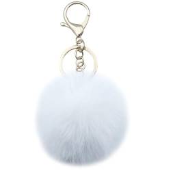 Xsclpomddy Pom Pom Schlüsselbund künstliche weiche Kaninchenhaar Taschenanhänger Ball Schlüsselanhänger für Handtasche Auto Anhänger Dekoration,white von Xsclpomddy