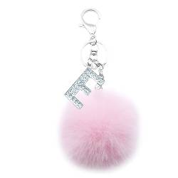 Xsclpomddy Pom Pom rosa. Schlüsselbund künstliche weiche Kaninchenhaar Taschenanhänger Ball Schlüsselanhänger mit Buchstabe A-Z für Handtasche Dekoration,pink E von Xsclpomddy