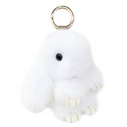 Xsclpomddy Süße Plüsch Hase Schlüsselanhänger Plüsch-Häschen Schlüsselanhänger Pom Poms Taschenanhänger Handtasche Autoschlüssel Dekoration,white von Xsclpomddy