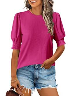 Shirt Damen Sommer Puffärmel Kurzarmshirt Tshirt Elegant Rundhals Blusen Shirts Tops von XuBa