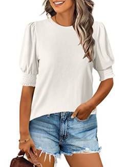 Shirt Damen Sommer Puffärmel Kurzarmshirt Tshirt Elegant Rundhals Blusen Shirts Tops von XuBa