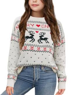 XuBa Mädchen Pullover Weihnachten Kabel Strick Langarm Christmas Pullover Santa Pullover Sweater von XuBa
