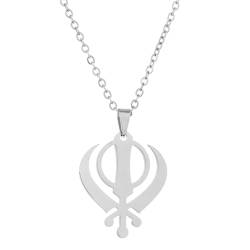 Xuanxi Halsketten, ethnischer Stil, Sikh-Halskette, Sikhismus-Symbol, Charm-Halskette, verstellbare Kette, Choker, religiöse Schlüsselbein-Kette, Ornament, Edelstahl von Xuanxi