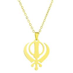 Xuanxi Halsketten, ethnischer Stil, Sikh-Halskette, Sikhismus-Symbol, Charm-Halskette, verstellbare Kette, Choker, religiöse Schlüsselbein-Kette, Ornament, Edelstahl von Xuanxi