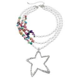 Xuanxi Halsketten, verstellbare Schlüsselbeinkette, einzigartiger Stern-Anhänger, Halskette mit mehreren Schichten, elegante Perlen, Choker-Zubehör, Style 1, Kunstperlen und Legierung von Xuanxi