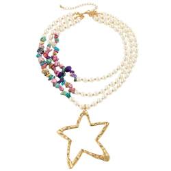 Xuanxi Halsketten, verstellbare Schlüsselbeinkette, einzigartiger Stern-Anhänger, Halskette mit mehreren Schichten, elegante Perlen, Choker-Zubehör, Style 5, Kunstperlen und Legierung von Xuanxi