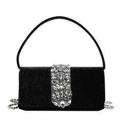 Xuanxi Taschen für Damen, trendige quadratische Schultertasche mit eleganter Steindekoration, geeignet für modebewusste Frauen, Schwarz von Xuanxi
